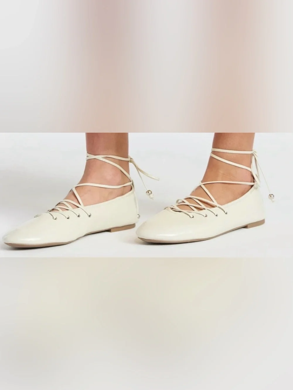 No Boundaries Women's White Lace-Up Ankle Strap Ballet Flats US 11 EU 43